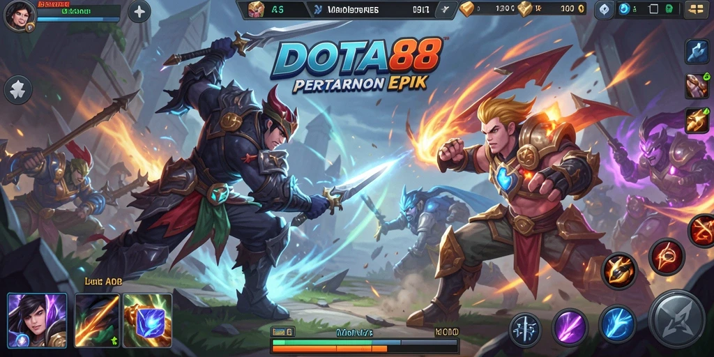 Tangkapan layar DOTA88 menampilkan aksi pertempuran intens dan karakter yang beragam.