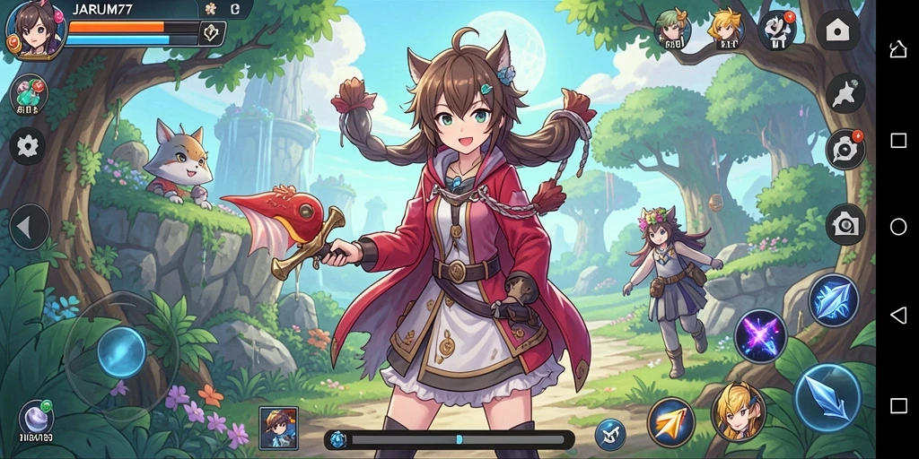 Tampilan layar permainan JARUM77 menampilkan aksi karakter Anime yang dinamis.