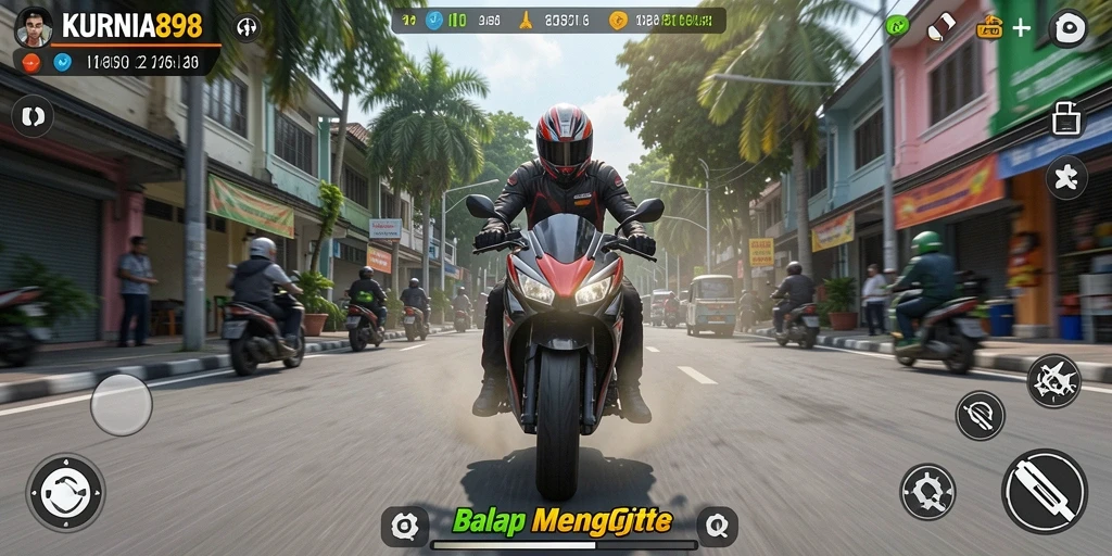 Gameplay KURNIA898 menampilkan aksi balap motor yang menegangkan.
