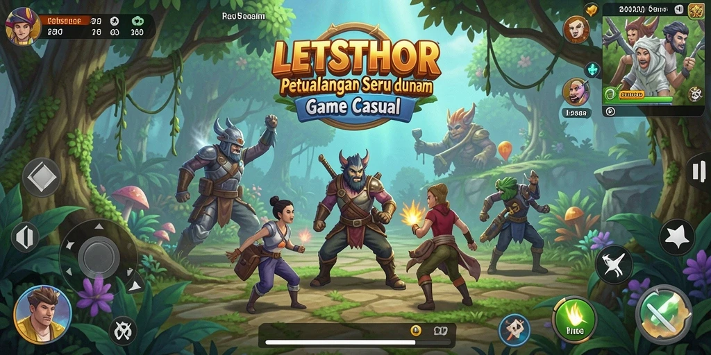 Tampilan menarik permainan LETSTHOR dengan karakter dan level yang berwarna.