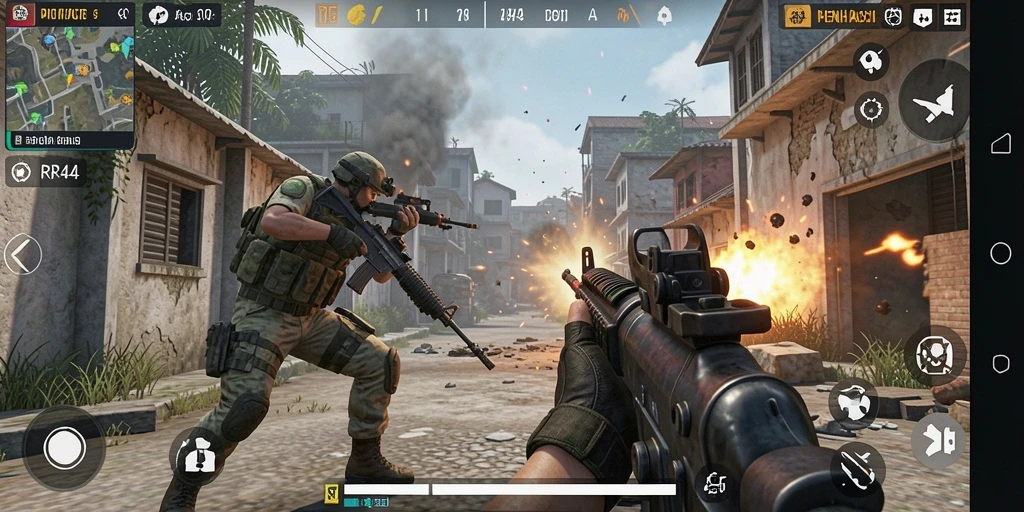Tampilan gameplay mendebarkan dari RR44 saat pertempuran sengit.