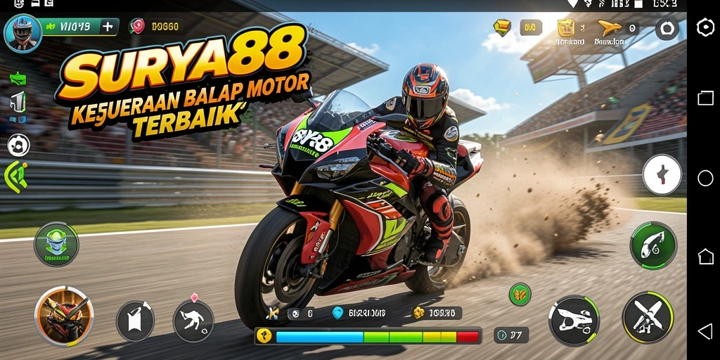 Tampilan gameplay balap motor yang mendebarkan di SURYA88.