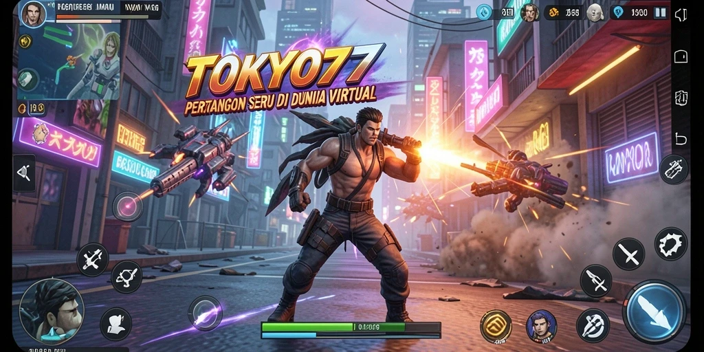 Tangkapan layar mempertunjukkan aksi pertarungan mendebarkan di TOKYO77.