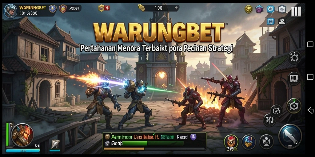 Screenshot utama gameplay WARUNGBET menampilkan momen seru pertahanan tower.